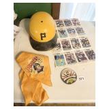PIRATES HARD HAT , HANDKERCHIEF BUTTON AND CARDS
