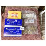 AMMO IN BOXES AND BAGS, 9MM, 32 S & W, COLT 45,