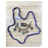 BLUE NATURAL STONE NECKLACE, CHARM BRACELET WITH