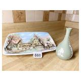 WEDGWOOD GREEN JASPERWARE VASE, SIGNED DECORATIVE