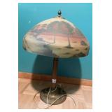 REVERSE PAINTED LAMP W/ SUNSET SCENE ON DECORATIVE