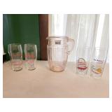 GLASS PITCHER AND MCDONALD GLASSES