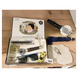 CIGAR BOX WITH CROSS PEN, CASE KNIFE, FOSSIL,