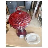 WESTMORELAND GLASS RUBY LIDDED CANDY DISH, MILK