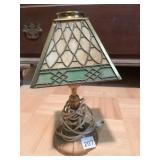 VINTAGE BRASS LAMP WITH LEADED GLASS GEOMETRIC