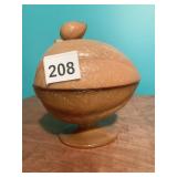 VINTAGE GLASS FOOTED MELON CANDY DISH WITH LID,