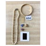 VINTAGE JEWELRY, PEARL NECKLACE, TIE TACKS,