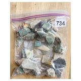 BAG OF STONES AND MINERALS, TIGER EYE, QUARTZ AND