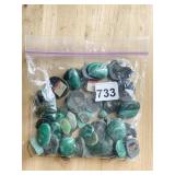 BAG OF GREEN POLISHED STONES AND MINERALS, SOME