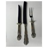 STERLING HANDLE KNIFE AND FORK AND CAKE KNIFE