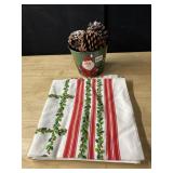 TIN W/ PINECONES AND SANTA