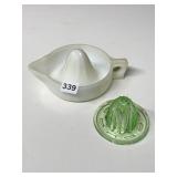 MILK GLASS SUNKIST JUICE REEMER AND VASELINE