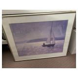 PAINTING BY A THOMPSON 1981, BOAT ON LAKE SCENE