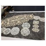 CARD TABLE COVER, DOILIES, LACE PIECES
