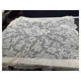 TABLECLOTH, SCARF WITH FRINGE SOME DAMAGE, LACE