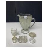 GLASS PITCHER, GLASS CONDIMENT HOLDER WITH LID,