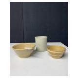 STONEWARE MIXING BOWLS, SMALL ONE HAS CHIP AND