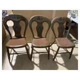 HAND PAINTED WOODEN CHAIRS, 1 NEEDS BACK GLUED AS