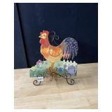 METAL EASEL W/ AMBER STONES AND WOOD ROOSTER W/