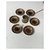 ETCHED COPPER POT AND SAUCERS