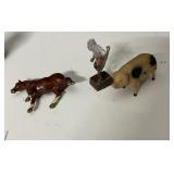 VINTAGE METAL PIG, HORSE, BIG TOOTH, SOME DAMAGES