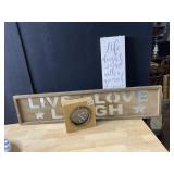 LIVE LOVE LAUGH SIGN, MOTHER SIGN, WOOD CLOCK
