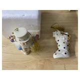 LENOX ORNAMENTS JEWELED STOCKING AND SANTA