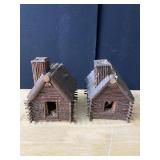 2 SMALL LOG CABIN HOUSES 6" H X 5.5" W X 5.5" D
