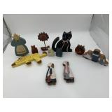 WOODEN CATS, PILGRAMS, ETC., SOME SIGNED AS SHOWN