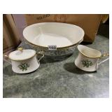 HOLIDAY OVAL VEGETABLE BOWLS, CREAMER, SUGAR