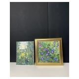 CLAIRE HAMLYN BLUE FLOWERS OIL 16 INCH X 16 INCH