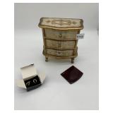 JEWELRY BOX, AVON HOOP EARRINGS, MIRROR, BOX