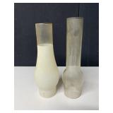 TWO GLASS OIL LAMP CHIMNEYS