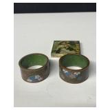 2 CLOISONNE NAPKIN RINGS CALL MOM PILLBOX WITH