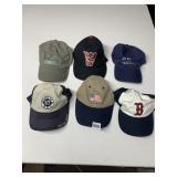 6 BASEBALL HATS INCLUDING BOSTON RED SOCKS, NHL,