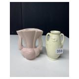 2 DOUBLE HANDLED STONEWARE VASES