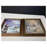 PRINTS WITH GLITTER SNOWY CABIN, SANTA WALKING