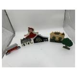 WOODEN SHEILA HOUSE, OTHER HOUSES, SOME SIGNED AS