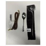 SILVERPLATE CANDLE SNUFFER, PURSE STRAP, MINI PEN