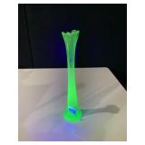 URANIUM GLASS 13" SWUNG GLASS VASE