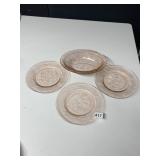 PIN DEPRESSION GLASS PLATES AND OVAL SERVING BOWL