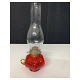 OIL LAMP RED WITH YELLOW APPLIED HANDLE, STARS,