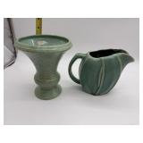 ROSEVILLE POTTERY VASE AND MCCOY PITCHER WITH