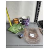 PINK DEPRESSION DISH, SHAVING MUG, TOOTHPICK