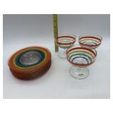 8 GLASS RAINBOW STRIPED DESSERT DISHES AND 3
