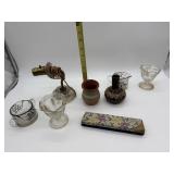 SILVER OVERLAY SUGAR AND CREAMER, GLASS LIGHT