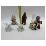 GLASS ANGEL MINI CANDLE HOLDERS, CARVED WOOD