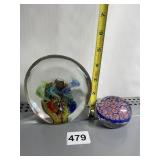 TWO GLASS PAPER WEIGHTS