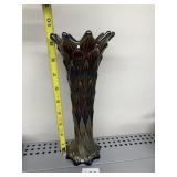 LATTICE CARNIVAL GLASS VASE BELIEVE DUGAN LINED