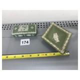 WEDGWOOD COVERED BOX AND CAMEO GREEN DISH